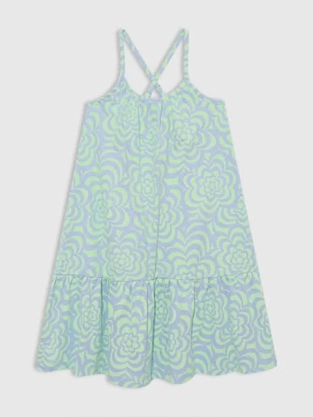 GAP Kids Criss Cross Tiered Dress in Green Print Size S